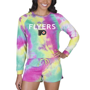 Women's Concepts Sport Philadelphia Flyers Velodrome Tie-Dye Long Sleeve Top & Shorts Set