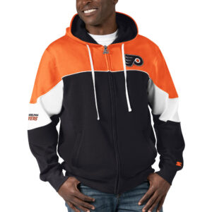 Men's Starter Black/Orange Philadelphia Flyers Power Forward Full-Zip Hoodie