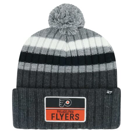 Men's '47 Gray Philadelphia Flyers Stack Patch Cuffed Knit Hat with Pom