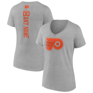 Women's Fanatics Branded Heather Gray Philadelphia Flyers Personalized Name & Number V-Neck T-Shirt