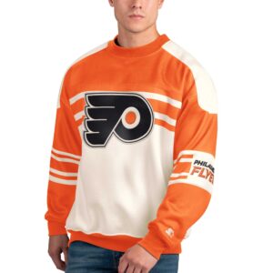 Men's Starter White Philadelphia Flyers Defense Fleece Crewneck Pullover Sweatshirt