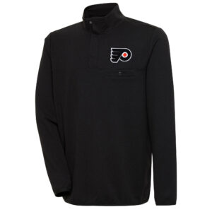 Men's Antigua Black Philadelphia Flyers Streamer Quarter-Snap Pullover Jacket